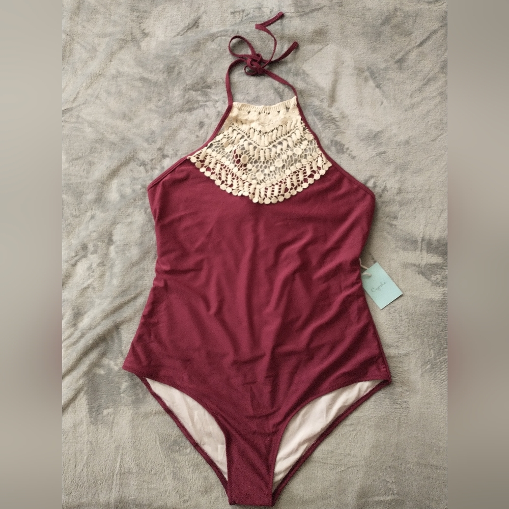 Cupshe one-piece swimsuit, raspberry/wine, size XXL